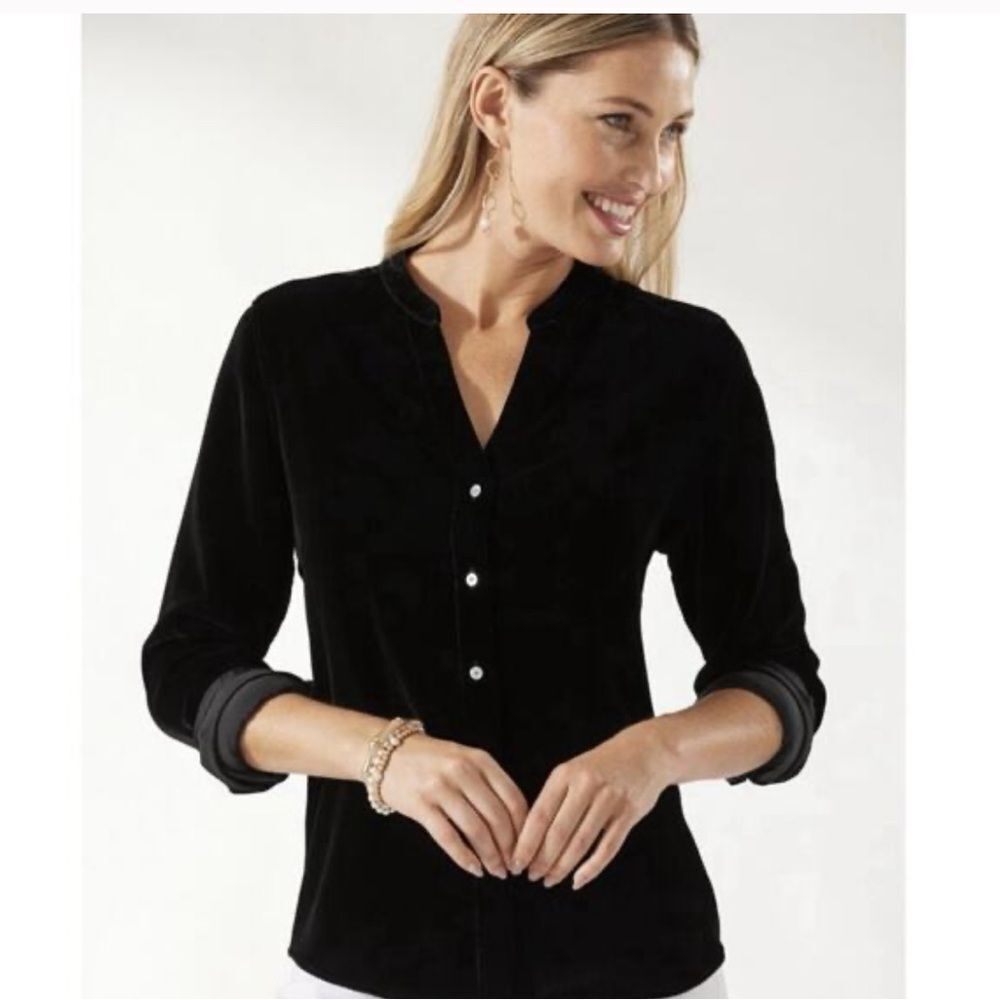 Tommy Bahama Velvet Silk blend Black Button Down Shirt Size XL